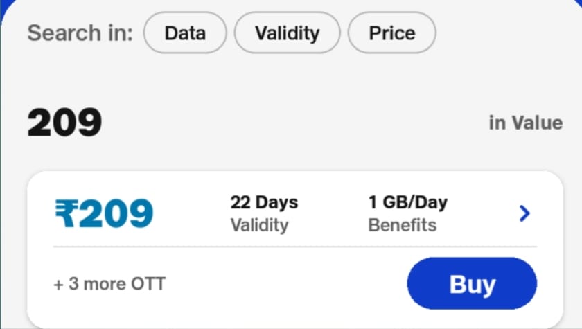 Jio का सस्ता 209 रुपए बाला Plan