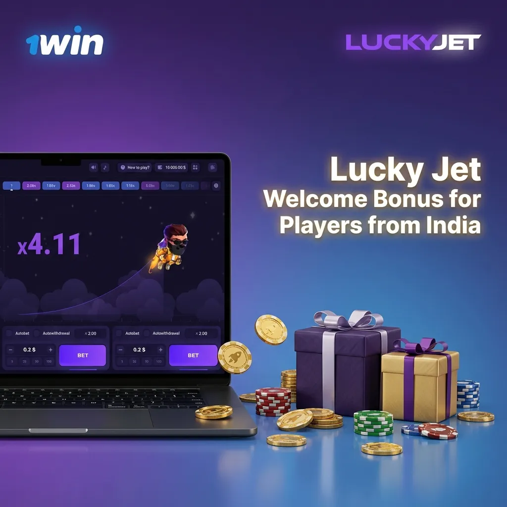 1win casino welcome bonus offer showing 500% up to ₹75,000 for Lucky Jet players in India